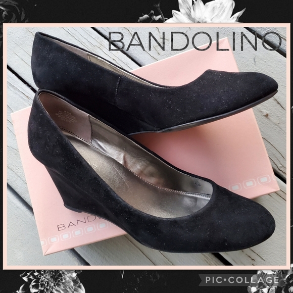 BANDOLINO Black Suede Business Casual Low Cocktail Wedges - Picture 2 of 15